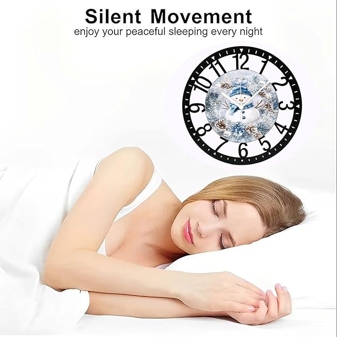 Wall Clock 10 Inch Silent Non-Ticking Modern Clocks Battery Operated - Analog Small Classic for Office, Home, Living Room,Bathroom, Kitchen, Bedroom, School,Snowman Clock