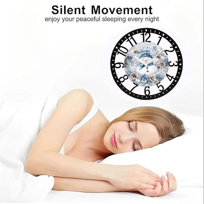 Wall Clock 10 Inch Silent Non-Ticking Modern Clocks Battery Operated - Analog Small Classic for Office, Home, Living Room,Bathroom, Kitchen, Bedroom, School,Snowman Clock