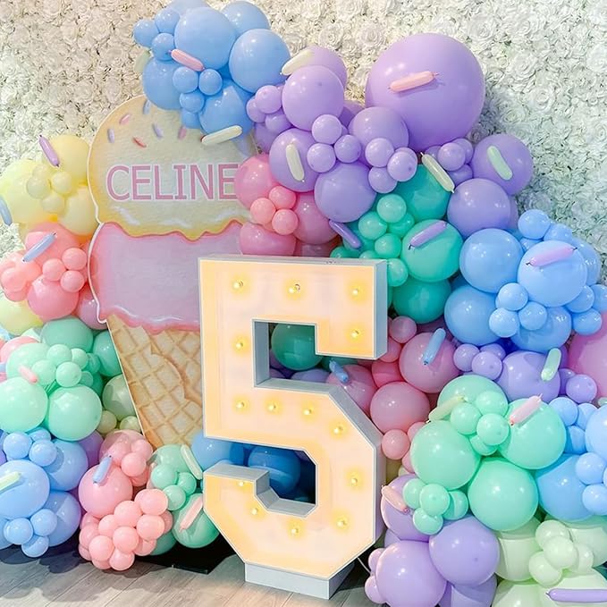 Pastel Balloons, 60 Pcs 12 Inches Macaron Pink Blue Purple Green Yellow Orange Color Balloon Gold Confetti for Birthday Baby Shower Wedding Rainbow Pastel Party Decorations