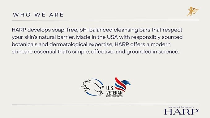 HARP pH-Balanced (5.0-6.0) Body Wash Bar. ZERO saponified oils. Protects Moisture Barrier. Gentle for Sensitive/Dry skin. + Shea Butter/Borage Oil. Non-Comedogenic. FRESH SPORT Fragrance.