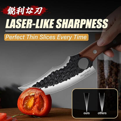 DRAGON RIOT Viking Knives for Meat Cutting, Forged Japanese Style Knife for Cooking - High Carbon and Full Tang - Must Have Knife for Kitchen and Outdoor Gift Idea for Men (Without Sheath)