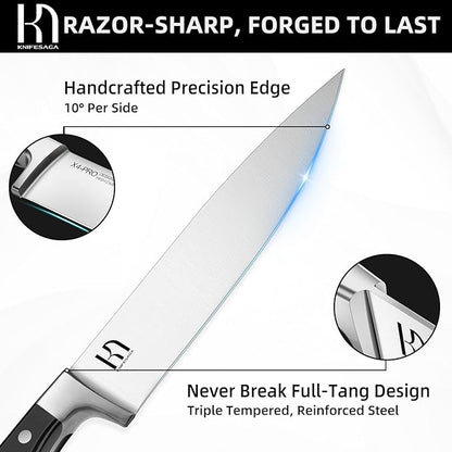Knife Set, 15 Pcs Kitchen Knife Block Set, Enduring Razor-Sharp Japanese High Carbon Stainless Steel Chef Knife Set with Block and Sharpener, Premium Knives Set for Kitchen, Black Acacia