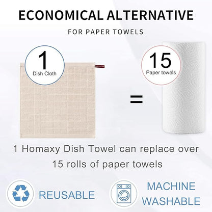 Homaxy 100% Cotton Terry Kitchen Dish Cloths, Ultra Soft and Absorbent Dish Towels for Kitchen, Suitable for Drying and Washing Dishes, 6 Pack, 12 x 12 Inches, Beige