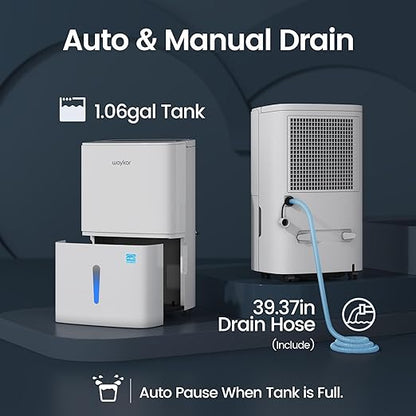 Waykar 80 Pints Energy Star Home Dehumidifier for Spaces up to 5,000 Sq. Ft at Home, in Basements and Large Rooms with Drain Hose, Handle, Auto Defrost and Self-Drying.