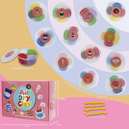 Air Dry Clay Kit for Kids - Cakes Themed,12 Desserts DIY Molding Clay Art Crafts Set for Kids Girls Boys Valentines Gifts Party Favors Classroom School Exchange Prize（Cake）
