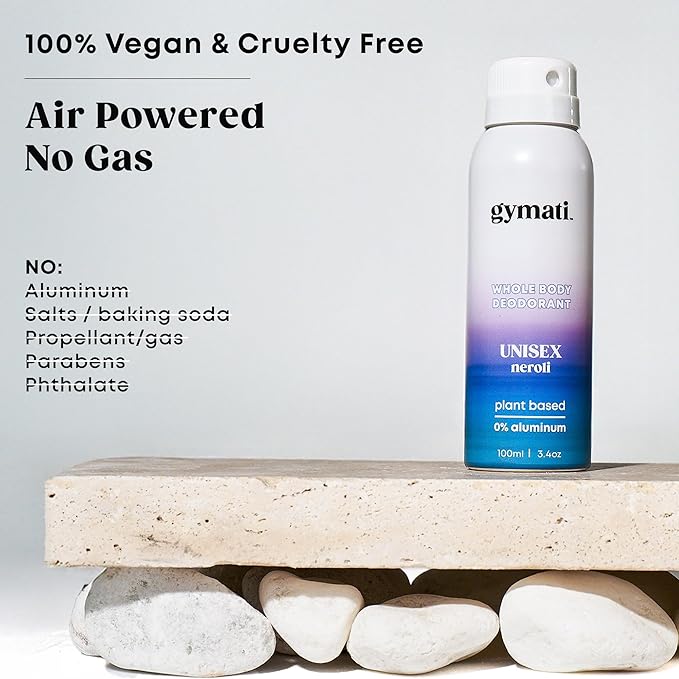 Gymati - Fitness Deodorant Spray - Men & Women - Aluminum-Free - All Day Ultimate Odor Protection - Sweat Resistant - Air-Powered - Vegan & Plant-Based - Made in USA -Unisex -3.4oz Travel Size -2 Pack