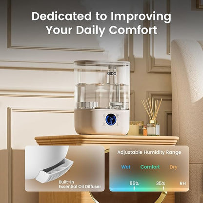 GTPLAYER Smart Humidifiers for Bedroom, 5L Top Fill Supersized Humidifier Essential Oil Diffuser for Baby & Plants, 3 adjustable Mist with 28dB Quiet, Touch/APP/7-color Nightlight, 36H Runtime, White