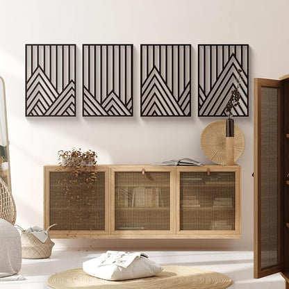 Glamativity 4 Pack Black Abstract Metal Wall Art, Minimalist Décor Single Line Art Wall Décor, 3D Textured Metal Wall Sculptures, for Living Room Bedroom Bathroom Study Room (Mountain Line, L Size 22.5 x 15.7'')