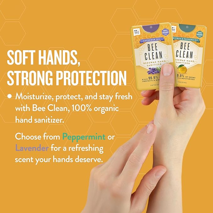 Organic Beeswax Hand Sanitizer Spray - 4-Pack (Citrus Peppermint), Travel Size Mist Spray with Organic Ethyl Alcohol, Moisturizing and Refreshing with Essential Oils, Non-Toxic, Made in USA
