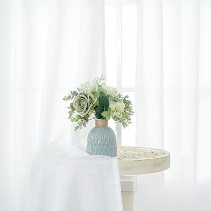 YoungsTex White Cafe Curtains 36 Inch Length for Window Over Sink - Linen Semi Sheer Drapes with Rod Pocket Back Tab Lightweight for Bathroom Kitchen, 2 Panels, 30 X 36 Inch