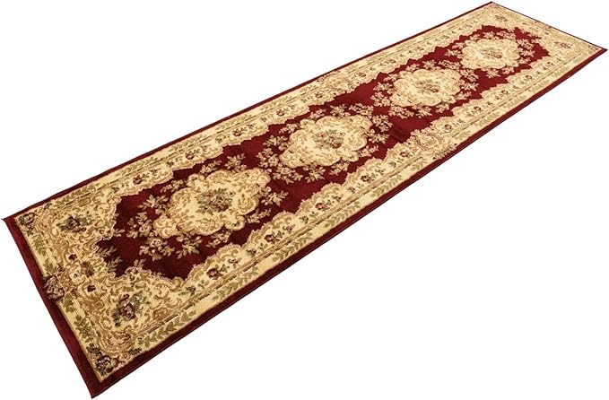 Rugs.com Chateau Collection Rug – 10 Ft Runner Red Medium-Pile Rug Perfect for Hallways, Entryways