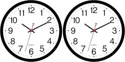 Foxtop 2 Pack Black Wall Clock, 12 Inch Silent Non Ticking Quartz Battery Operated Round Analog Wall Clock for Classroom School Office Living Room Bedroom Home