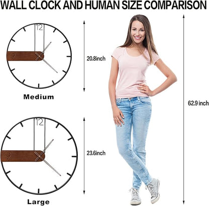Large Wall Clock for Living Room Decor, Modern Walnut Dial Metal Frame Wall Decor Silent Non Ticking Clocks for Bedroom, Study, Office Decorations, Gift idea, 23.6"''