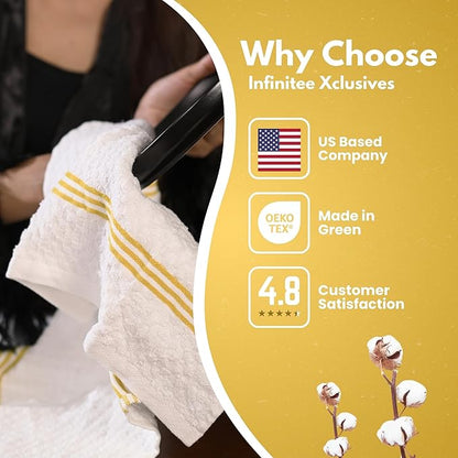 Infinitee Xclusives Premium Kitchen Towels – Pack of 3, 100% Cotton |15 x 25| Inches Absorbent Dish Towels - Terry Kitchen Dishcloth Towels - Yellow Dish Cloth for Household Cleaning