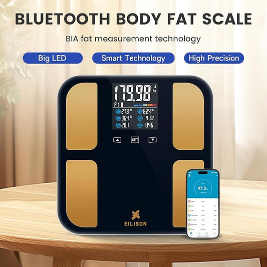 EILISON Highly Advance 2-in-1 Digital & Analog Weighing Scale for Body Weight-400lbs, 4 High Precison GX Sensor Accurate, Thick Tempered Glass, Extra Large Display (red) (Smart Black)