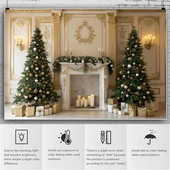 YongFoto Christmas Fireplace Backdrop 10x7ft Room Christmas Trees Classic Retro Wall Photography Background New Year Xmas Eve Family Winter Holiday Party Banner Photoshoot Wallpaper Photo Booth