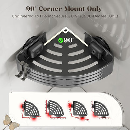 Corner Shower Caddy Suction Cup,Shower Shelves with Hooks,No Drilling Powerful Suction Bathroom Organizers and Storage,Removable Waterproof Rustproof Shower Bathroom Accessories Decor(Grey 2Pack)