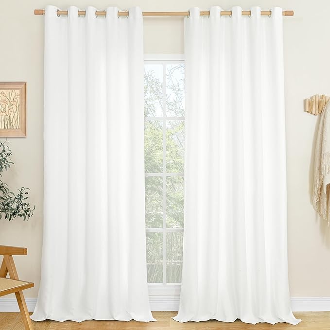 LAMIT Natural White Linen Textured Curtains for Bedroom, Grommet Thermal Insulated Thick Curtains Burlap Light Filtering Panels for Living Room/Outdoor/French Door, Set of 2 Panels, W60 x L84