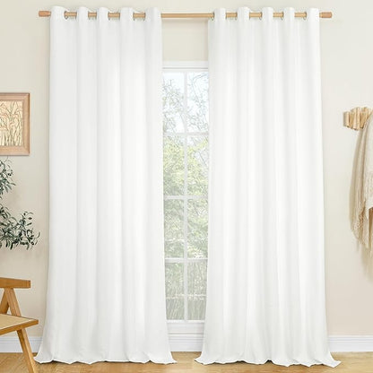 LAMIT Natural White Linen Textured Curtains for Bedroom, Grommet Thermal Insulated Thick Curtains Burlap Light Filtering Panels for Living Room/Outdoor/French Door, Set of 2 Panels, W60 x L84