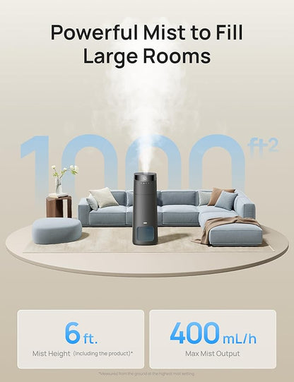 Dreo 16L Smart Humidifier Large Room 1000 ft², 130H Cool Mist Air Humidifiers for Bedroom Plants Baby, Top Fill, Remote/Touch/Voice & APP Control, Self-Cleaning Tank, 30dB, RGB Light, HM755S Grey