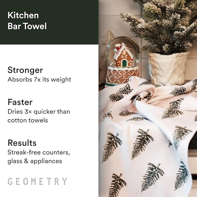 GEOMETRY Bar Towels for Kitchen Premium Towels for Cleaning Dishes & Glassware - Absorbent & Fast Drying Kitchen Towels - Merry Green, 12" x 14" - 1-Piece