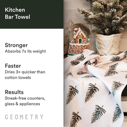 GEOMETRY Bar Towels for Kitchen Premium Towels for Cleaning Dishes & Glassware - Absorbent & Fast Drying Kitchen Towels - Merry Green, 12" x 14" - 1-Piece