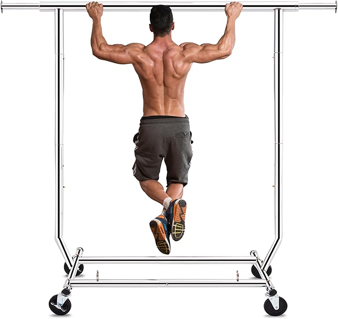 HOKEEPER Clothes Rack, Rolling Clothing Racks for Hanging Clothes, Portable Clothes Rack with Lockable Wheels, Commercial Heavy Duty Garment Rack for Bedroom, Living Room, Laundry, Balcony