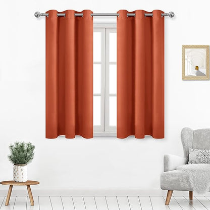 DWCN Blackout Curtains for Living Room, Room Drakening Curtain for Bedroom, Solid Thermal Privacy Protection 45 Inch Drapes, Burnt Ochre, W42 x L45 Inch, Set of 2