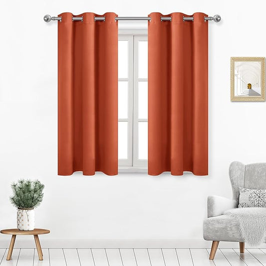 DWCN Blackout Curtains for Living Room, Room Drakening Curtain for Bedroom, Solid Thermal Privacy Protection 45 Inch Drapes, Burnt Ochre, W42 x L45 Inch, Set of 2