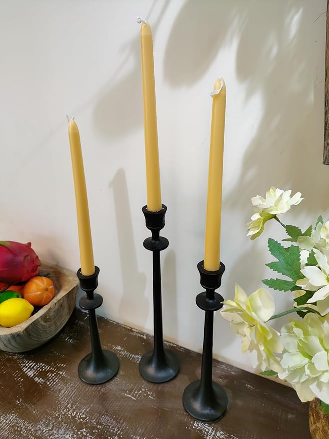 Iron Taper Candle Holder - Set of 3 Decorative Candle Stand - Candlestick Holder for Wedding, Dinning, Party - Black