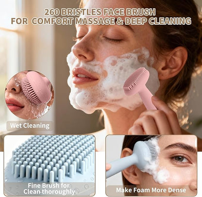 2 Pack Silicone Face Scrubber,2 in 1 Facial Cleansing Brush & Face Mask Applicator, Face Exfoliator Scrubber Waterproof Home Spa Facial Brush for Sensitive Skin (Dusty Rose and Dusty Blue)