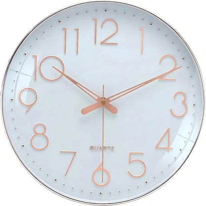 MEIRED Wall Clock 12 Inch Silent Non Ticking Battery Operated Round Wall Clock Modern Simple Style Decor Clock for Home/Office/School/Kitchen/Bedroom/Living Room, Rose Pink and White