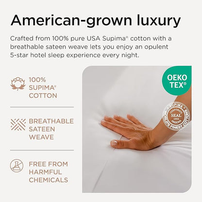 Threadmill 100% American Supima Cotton Sheets King Size - 1000 Thread Count, 4Pc King Size Sheets Set, Smooth Sateen King Sheets, Ultra Luxury Bed Sheets, 17" Deep Pocket King Sheet Set - White Sheets