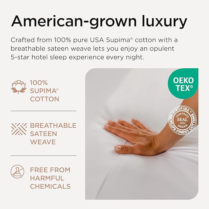 Threadmill Supima Luxury Cotton Sheets - California King, 1000 Thread Count Sateen Weave, 4 Pc Set, Deep Pocket, Hotel White