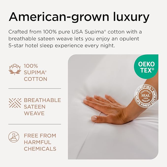 Threadmill 100% American Certified Supima Cotton Sheets King Size - 1200 Thread Count, 4Pc King Size Sheets Set, Smooth Sateen, Ultra Luxury Bed Sheets, 17" Deep Pocket King Sheet Set - White Sheets