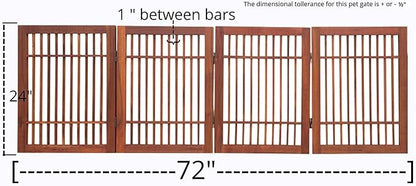 Pet Dog Gate Strong and Durable Freestanding Folding Acacia Hardwood Portable Wooden Fence Indoors or Outdoors by Urnporium (Brown Pet Gate, 4 Panel 24" Tall)