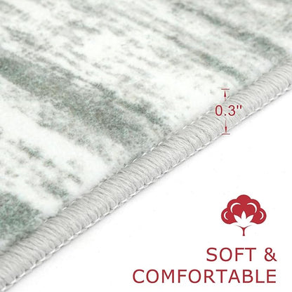 KOZYFLY Modern Abstract 3x5 Area Rug Washable Bedroom Rug Grey Green, Throw Entry Mat Non-Slip Stain Resistant Carpet Dining Room Rug with Soft Low Pile for Living Room Kitchen Bath Office
