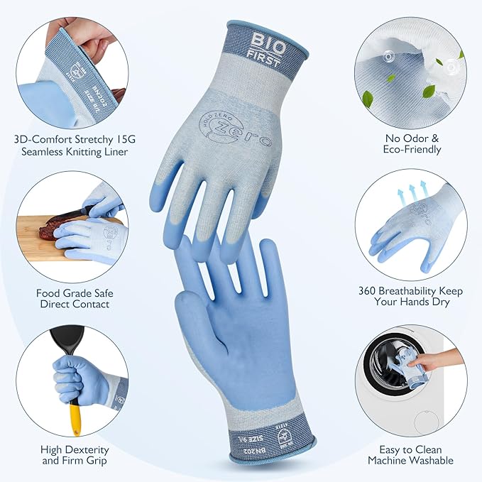 Food-Grade Work Gloves Safety Kitchen Gloves Water-Based PU Work Gloves for Cooking L/XL Blue