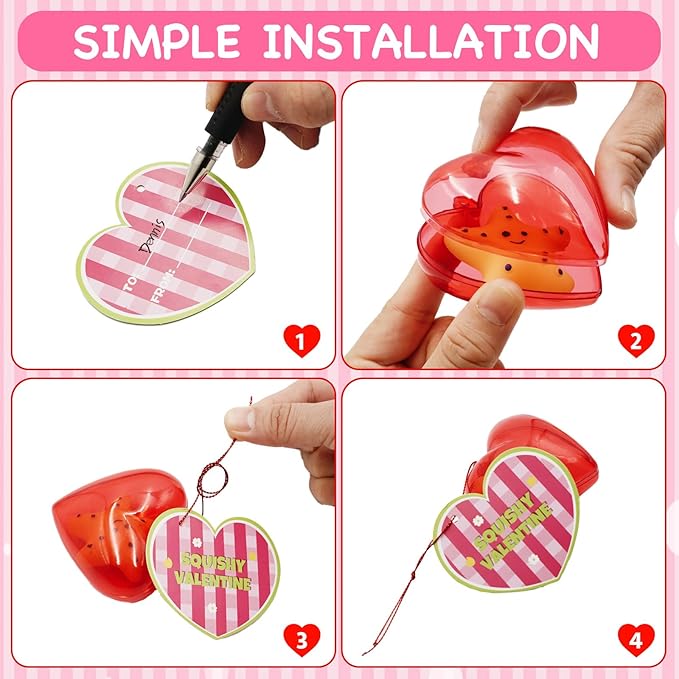 28 Pack Valentines Day Gifts for Kids, Mochi Squishies Party Favor Set with Valentines Greeting Cards for Kids Valentine School Gifts Prize Classroom Exchange Gift Set