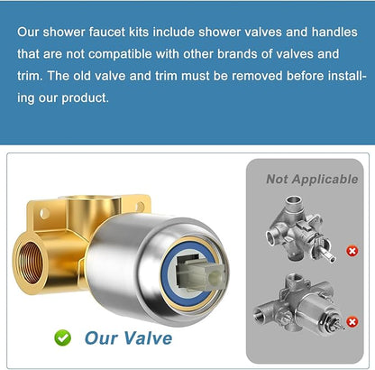 HUCKLE Shower Faucet Set with Shower Head, 8-Inch Brushed Nickel Shower Faucet with Valve, Single-Handle Rainfall Shower Trim Kit, Matte Black Shower Fixtures for Bathroom