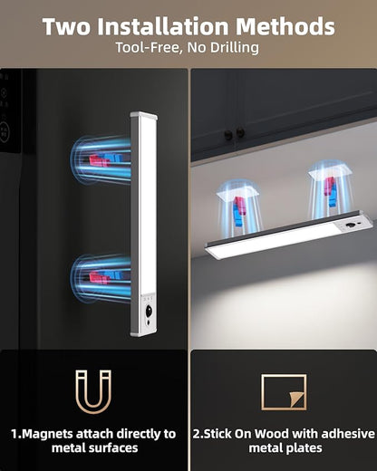 EZVALO 3 Pack Under Cabinet Lighting, Rechargeable Motion Sensor Light, LED Closet Lights Wireless, 5700K Dimmable, Timer, Magnetic, with Remote Control for Kitchen, Closet, Stair