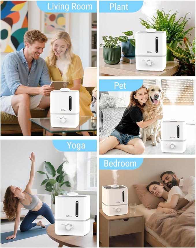 Bear Humidifiers for Bedroom, 2.5L Cool Mist Humidifiers and Oil Diffuser, Quiet Rapid humidifiers for Home Whole House, with Adjustable Mist Output and Auto Shut-off, White