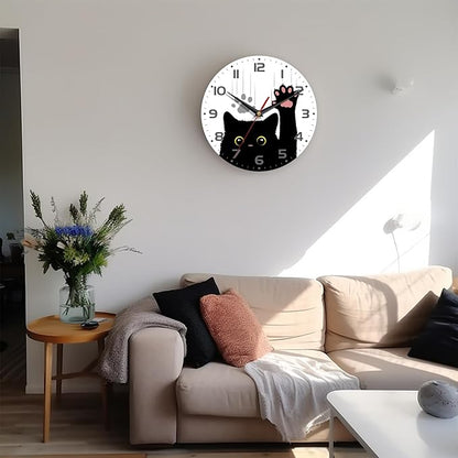 Wall Clock, 10 Inch Silent Non-Ticking Home Kitchen Decor, Battery Operated for Bathroom Bedroom Living Room Office(Cute Black Cats Paws)