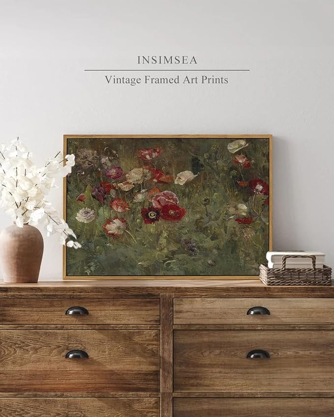 InSimSea Framed Canvas Wall Art Vintage Decor, Home Decor Classical Floral Scenic Oil Painting Canvas Prints, Rustic Wall Decorations for Bedroom Bathroom Office Decor, 16"x24"
