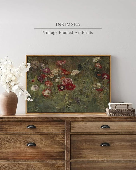 InSimSea Framed Canvas Wall Art Vintage Decor, Home Decor Classical Floral Scenic Oil Painting Canvas Prints, Rustic Wall Decorations for Bedroom Bathroom Office Decor, 16"x24"