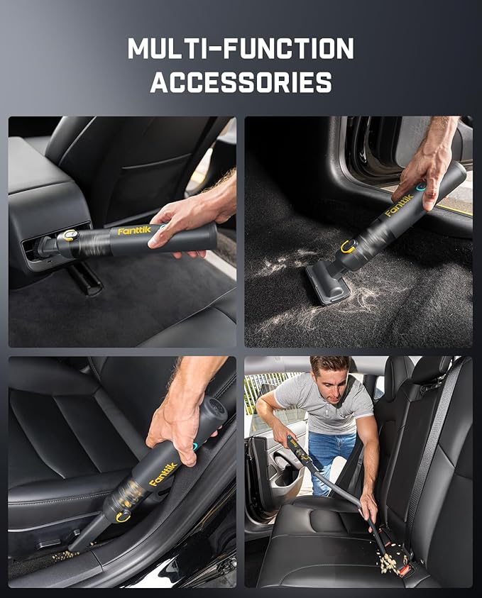 Fanttik Slim V8 APEX Car Vacuum, 4-in-1 Portable Mini Cordless Vacuum with 19000pa Suction Power, Type-C Charge, 2 Suction Modes, Handheld Vacuum for Small Jobs, Car, Office Desk, Keyboards (Gray)