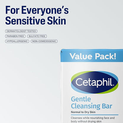 CETAPHIL Gentle Cleansing Bar, 4.5 oz Bar (Pack of 3), Nourishing Cleansing Bar For Dry, Sensitive Skin, Non-Comedogenic, Non-Irritating For Sensitive Skin