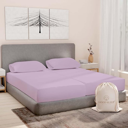 Split King Sheets Sets for Adjustable Bed Cotton, Luxury Sheets, 1000 TC Egyptian Cotton Sheets, 5 Piece 100% Cotton Split King Sheet Set, Sateen Sheets, 2 Fitted - 16" Deep Pocket, Lavender