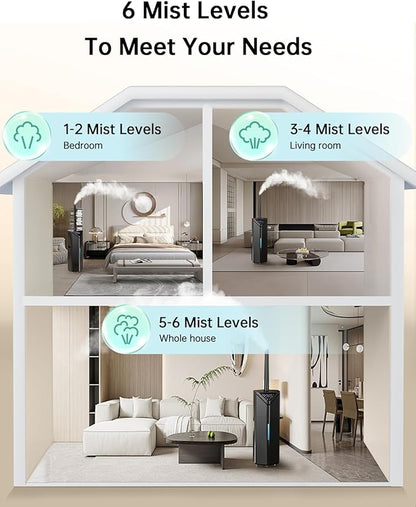 5Gal Humidifiers for Bedroom Large Room up to 2800ft², APP/Remote Control, 60H Supersized Cool Mist Humidifier with Auto 180°Mist Tube, 24H Timer, Top Fill Humidifiers for Home Office Bedroom Plants