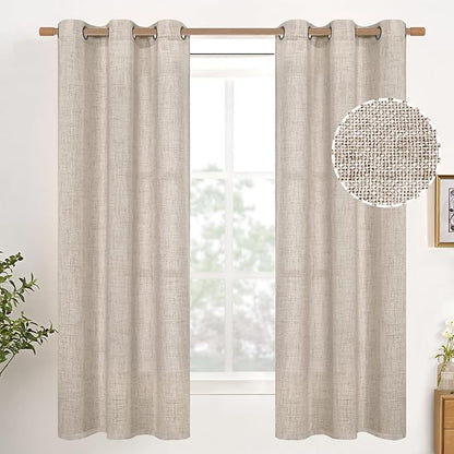 YoungsTex Natural Linen Curtains 38 Inch Width for Window Light Filtering Curtain Drapes 63 Inch Length with Bronze Grommet Privacy for Short Living Room Bedroom, 2 Panels